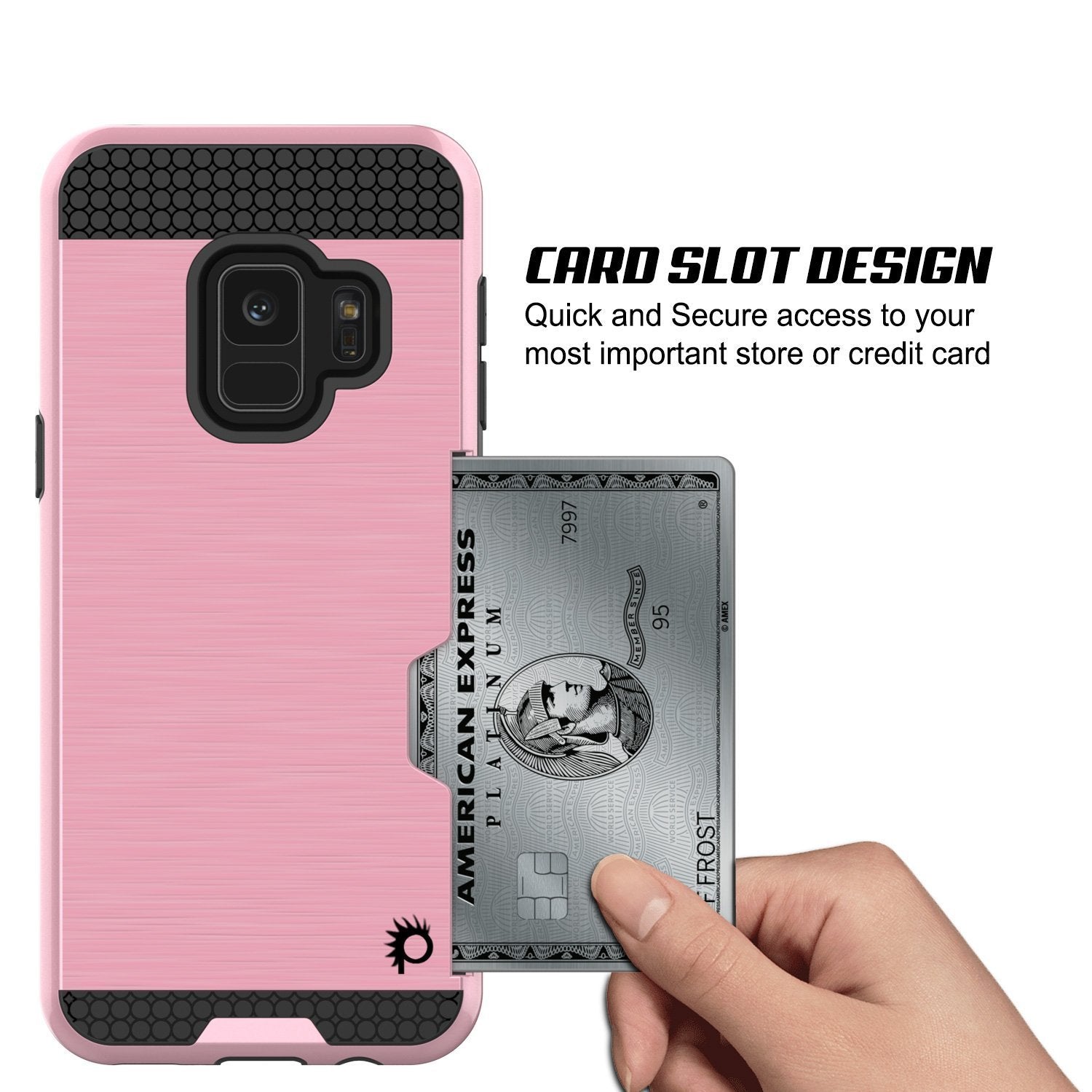 Galaxy S9 Case, PUNKcase [SLOT Series] [Slim Fit] Dual-Layer Armor Cover w/Integrated Anti-Shock System, Credit Card Slot [Pink]