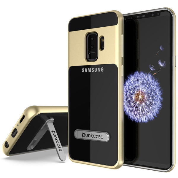 Galaxy S9+ Plus Case, PUNKcase [LUCID 3.0 Series] [Slim Fit] [Clear Back] Armor Cover w/ Integrated Kickstand, Anti-Shock System & PUNKSHIELD Screen Protector for Samsung Galaxy S9+ Plus [Gold]