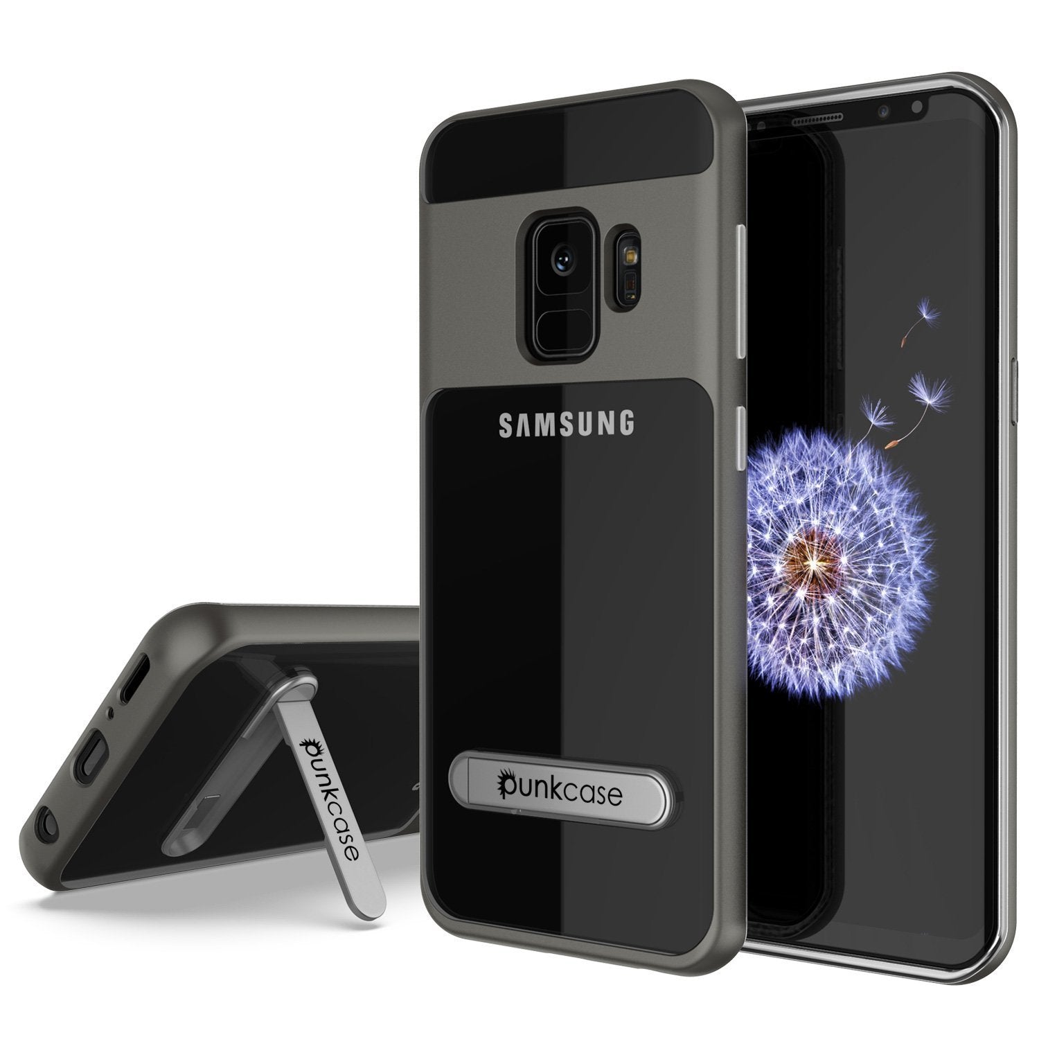 Galaxy S9 Case, PUNKcase [LUCID 3.0 Series] [Slim Fit] [Clear Back] Armor Cover w/ Integrated Kickstand, Anti-Shock System & PUNKSHIELD Screen Protector for Samsung Galaxy S9 [Grey]