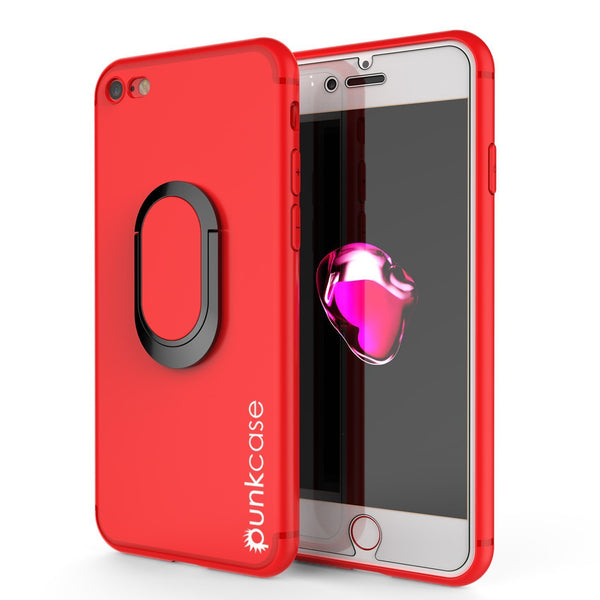 iPhone 8 Case, Punkcase Magnetix Protective TPU Cover W/ Kickstand, Tempered Glass Screen Protector [Red]