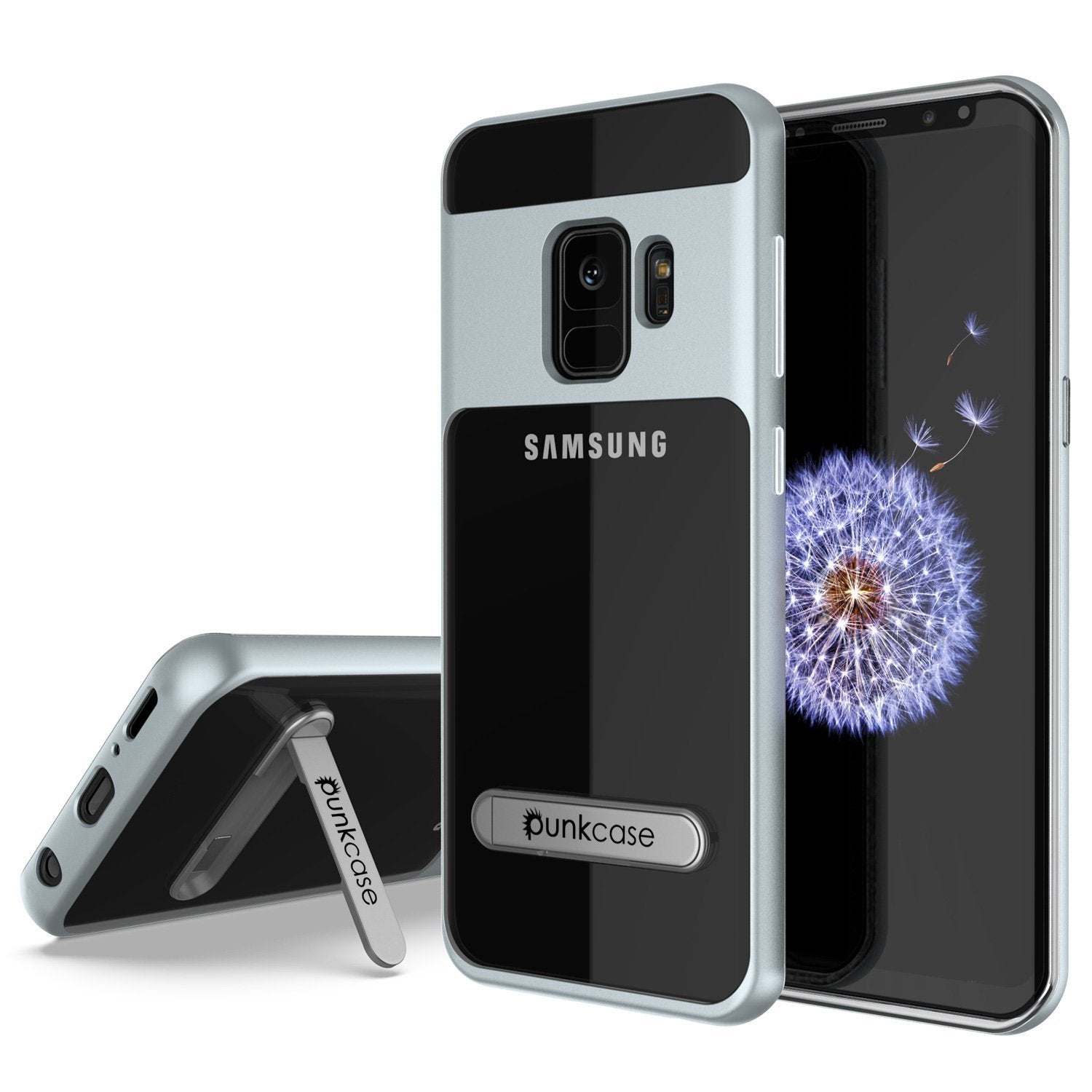 Galaxy S9 Case, PUNKcase [LUCID 3.0 Series] [Slim Fit] [Clear Back] Armor Cover w/ Integrated Kickstand, Anti-Shock System & PUNKSHIELD Screen Protector for Samsung Galaxy S9 [Silver]