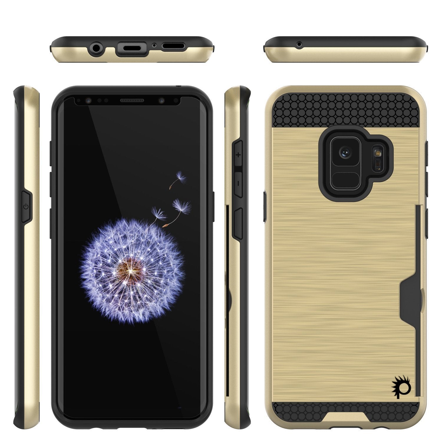 Galaxy S9 Case, PUNKcase [SLOT Series] [Slim Fit] Dual-Layer Armor Cover w/Integrated Anti-Shock System, Credit Card Slot [Gold]