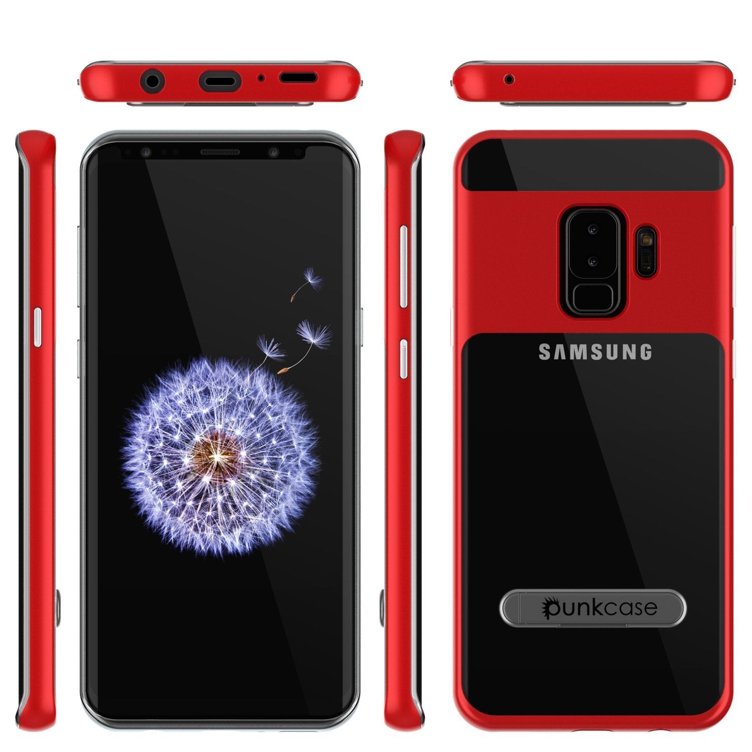 Galaxy S9+ Plus Case, PUNKcase [LUCID 3.0 Series] [Slim Fit] [Clear Back] Armor Cover w/ Integrated Kickstand, Anti-Shock System & PUNKSHIELD Screen Protector for Samsung Galaxy S9+ Plus [Red]