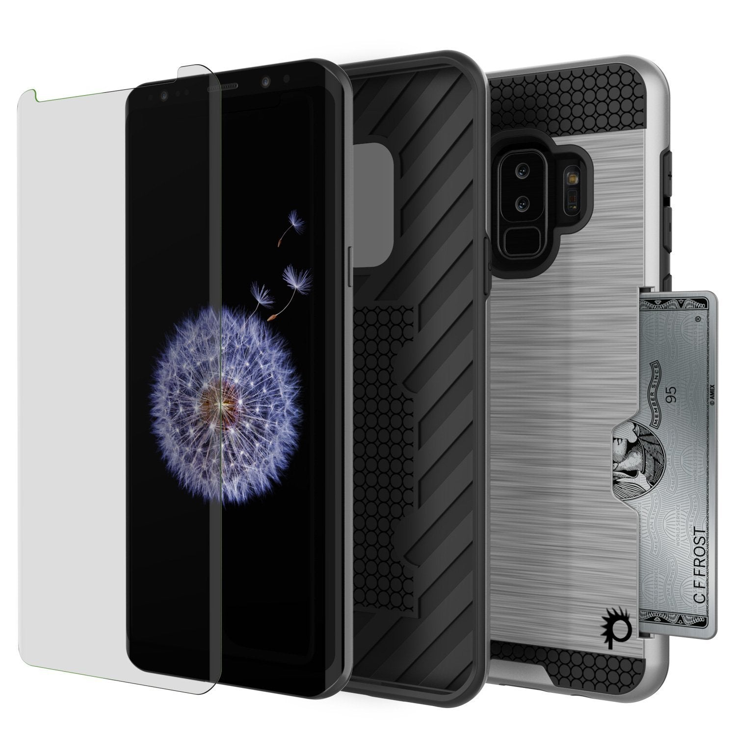 Galaxy S9 Plus Case, PUNKcase [SLOT Series] [Slim Fit] Dual-Layer Armor Cover w/Integrated Anti-Shock System, Credit Card Slot [Silver]