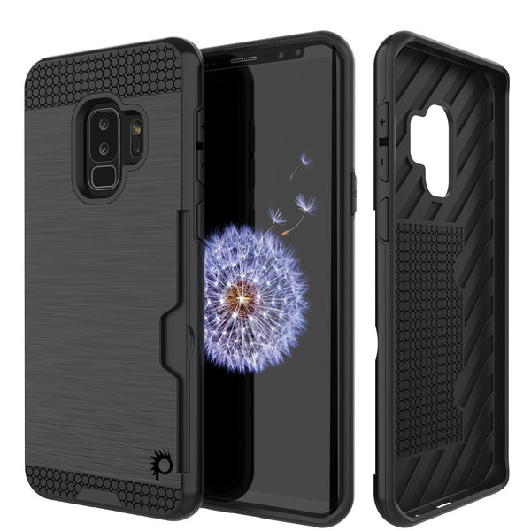Galaxy S9 Plus Case, PUNKcase [SLOT Series] [Slim Fit] Dual-Layer Armor Cover w/Integrated Anti-Shock System, Credit Card Slot [Black]