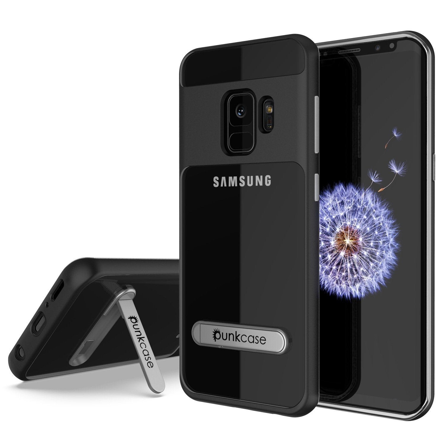 Galaxy S9 Case, PUNKcase [LUCID 3.0 Series] [Slim Fit] [Clear Back] Armor Cover w/ Integrated Kickstand, Anti-Shock System & PUNKSHIELD Screen Protector for Samsung Galaxy S9 [Black]