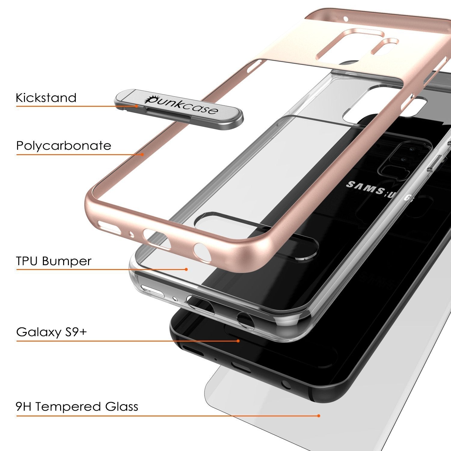 Galaxy S9+ Plus Case, PUNKcase [LUCID 3.0 Series] [Slim Fit] [Clear Back] Armor Cover w/ Integrated Kickstand, Anti-Shock System & PUNKSHIELD Screen Protector for Samsung Galaxy S9+ Plus [Rose Gold]