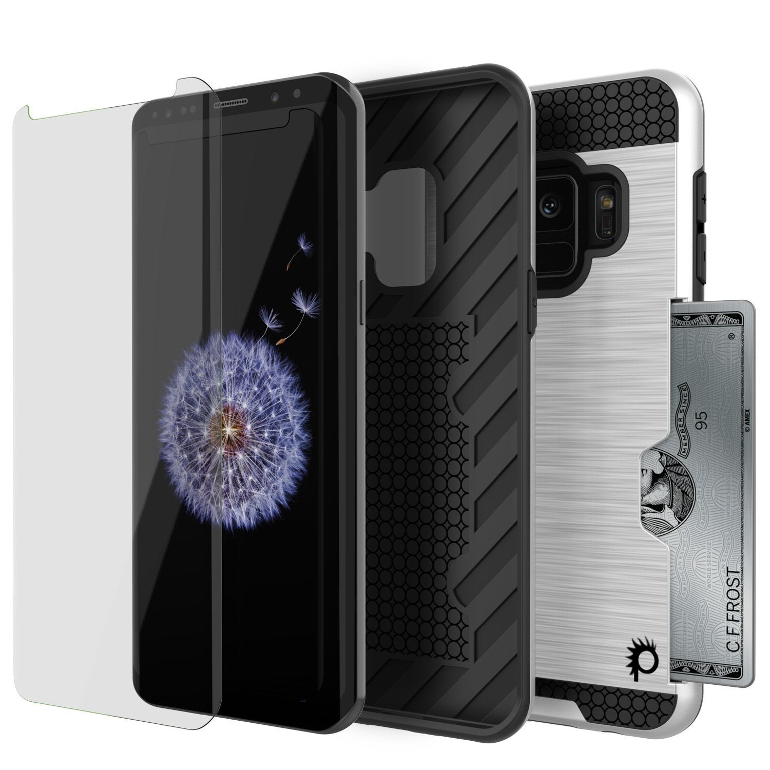 Galaxy S9 Case, PUNKcase [SLOT Series] [Slim Fit] Dual-Layer Armor Cover w/Integrated Anti-Shock System, Credit Card Slot & Screen Protector [White]