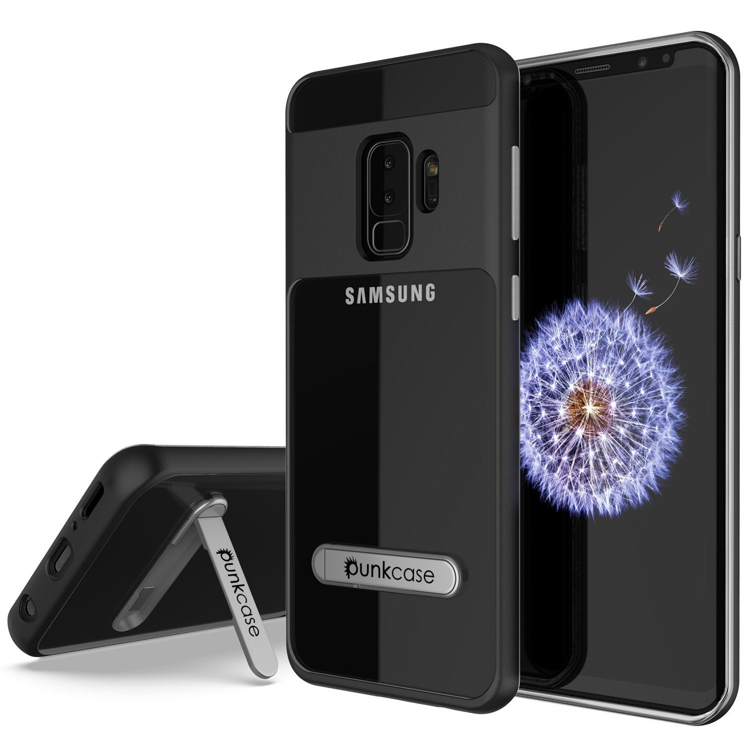 Galaxy S9+ Plus Case, PUNKcase [LUCID 3.0 Series] [Slim Fit] [Clear Back] Armor Cover w/ Integrated Kickstand, Anti-Shock System & PUNKSHIELD Screen Protector for Samsung Galaxy S9+ Plus [Black]