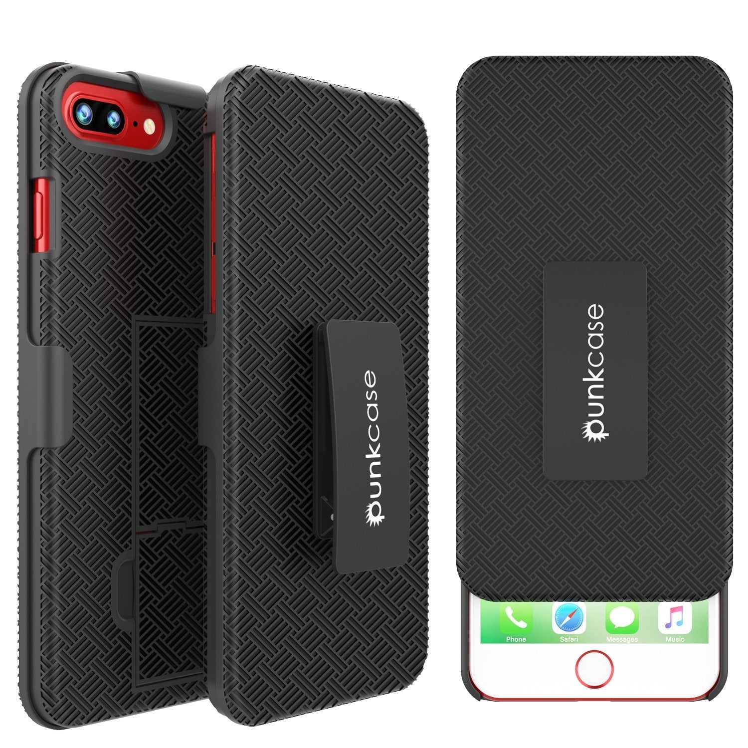 Punkcase iPhone 8 / 7 Plus Case With Tempered Glass Screen Protector, Holster Belt Clip & Built-In Kickstand Non Slip Dual Layer Hybrid TPU Full Body Protection [Thin Fit] for Apple iPhone 7+ & 8+ [Black]