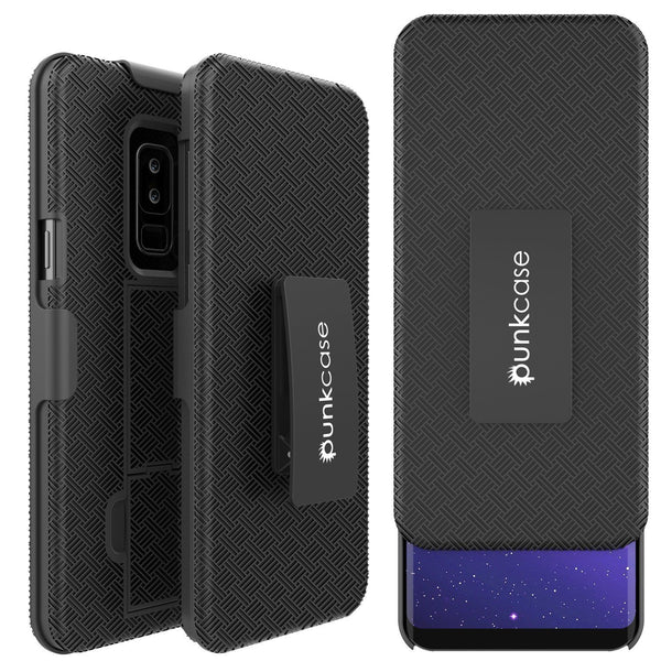 Punkcase Galaxy s10+ Plus Case With Screen Protector, Holster Belt Clip [Black]