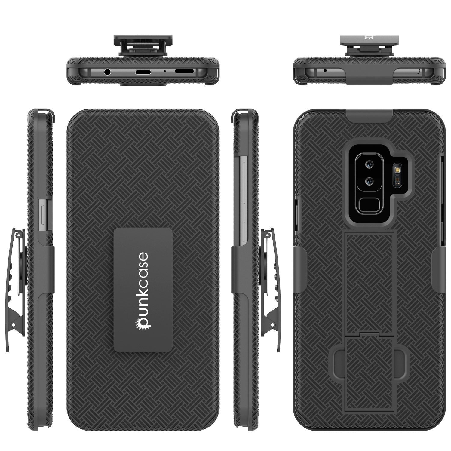 Punkcase Galaxy S9 PLUS Case With Screen Protector, Holster Belt Clip & Built-In Kickstand Non Slip Dual Layer Hybrid TPU Full Body Protection [Thin Fit] for Samsung Galaxy S9+ Edge [Black]