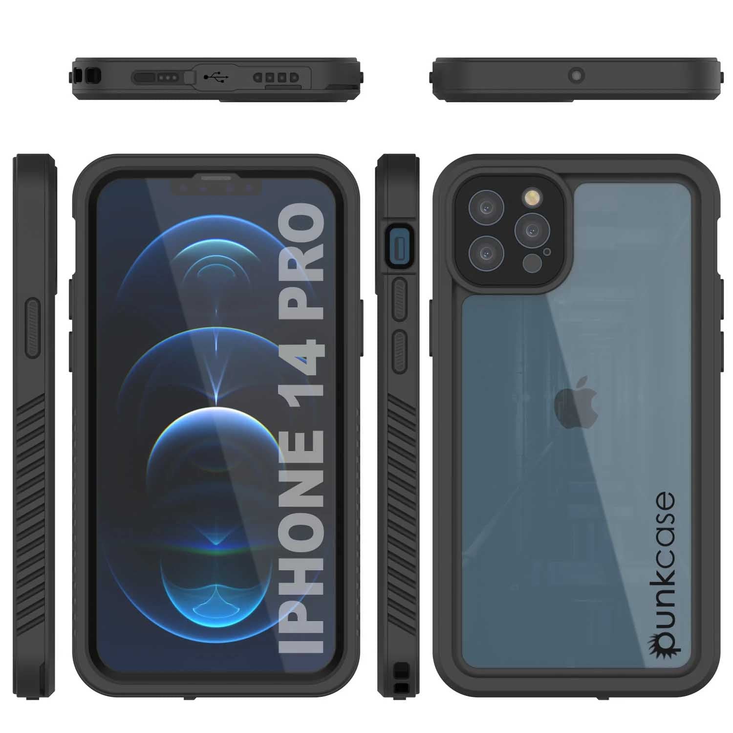 iPhone 14 Pro Waterproof Case, Punkcase [Extreme Series] Armor Cover W/ Built In Screen Protector [Black]