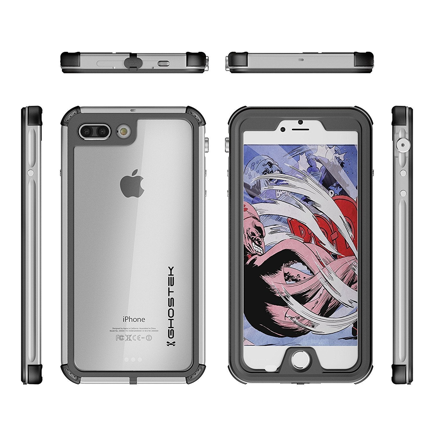 iPhone 8+ Plus Waterproof Case, Ghostek® Atomic 3.0 Silver Series | Underwater | Touch-ID