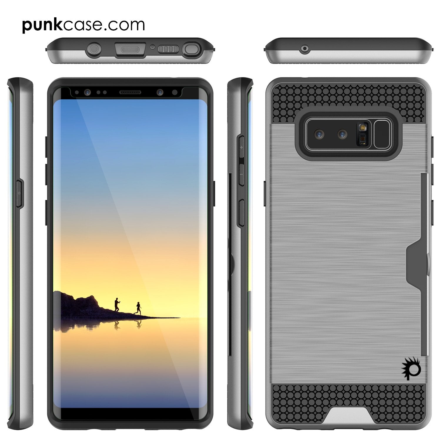 Galaxy Note 8 Case, PUNKcase [SLOT Series] [Slim Fit] Dual-Layer Armor Cover w/Integrated Anti-Shock System, Credit Card Slot [Grey]
