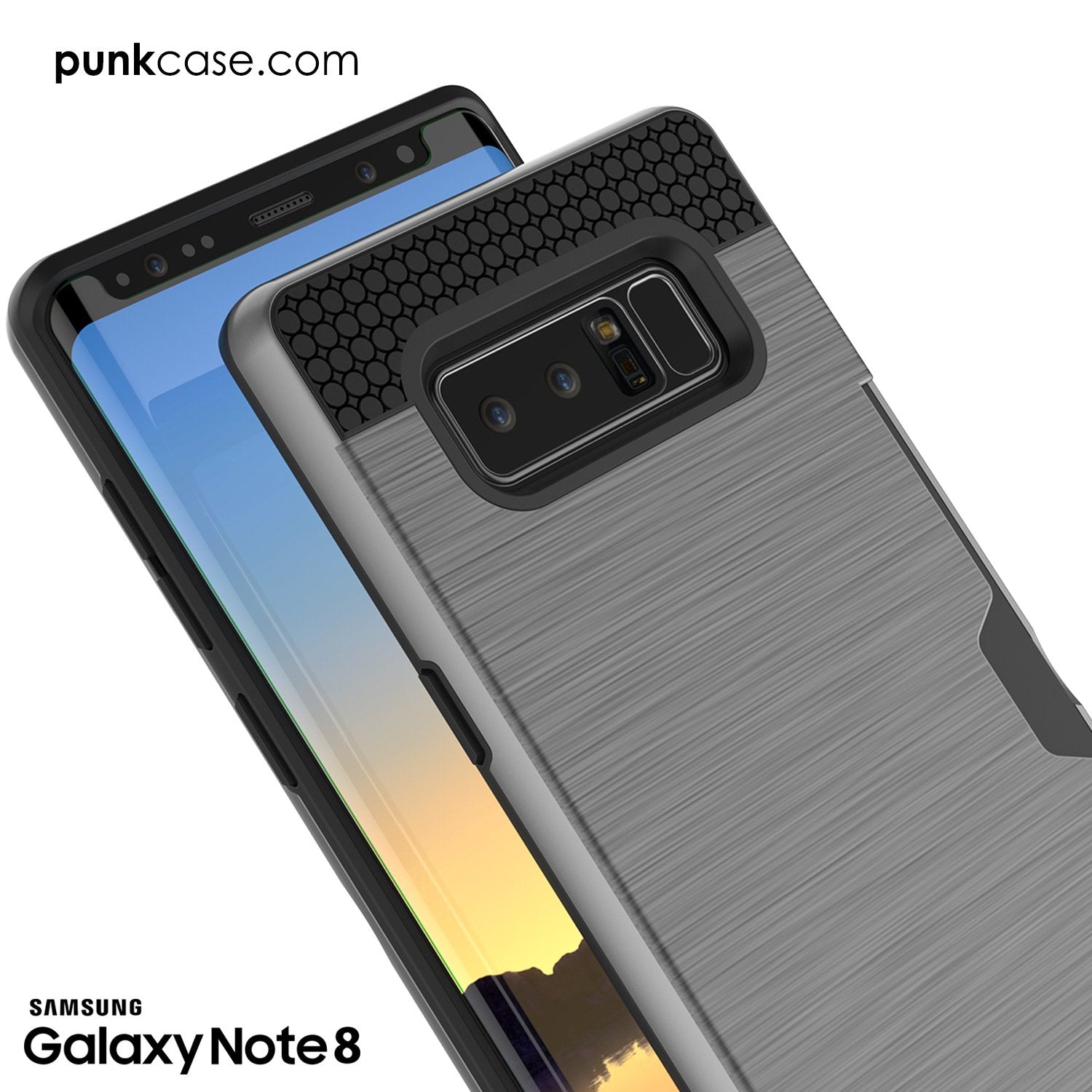 Galaxy Note 8 Case, PUNKcase [SLOT Series] [Slim Fit] Dual-Layer Armor Cover w/Integrated Anti-Shock System, Credit Card Slot [Grey]