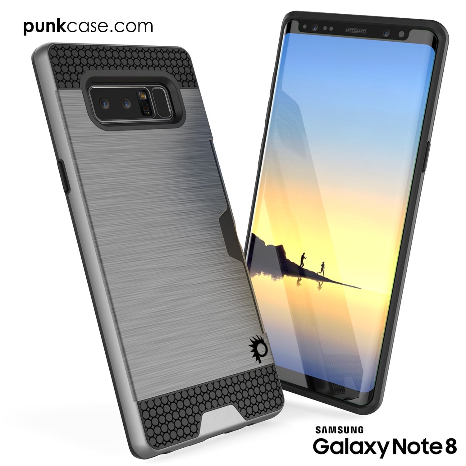 Galaxy Note 8 Case, PUNKcase [SLOT Series] [Slim Fit] Dual-Layer Armor Cover w/Integrated Anti-Shock System, Credit Card Slot [Grey]