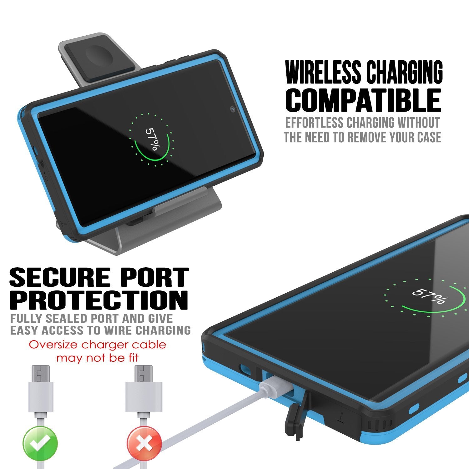 PunkCase Galaxy Note 10 Waterproof Case, [KickStud Series] Armor Cover [Light-Blue]