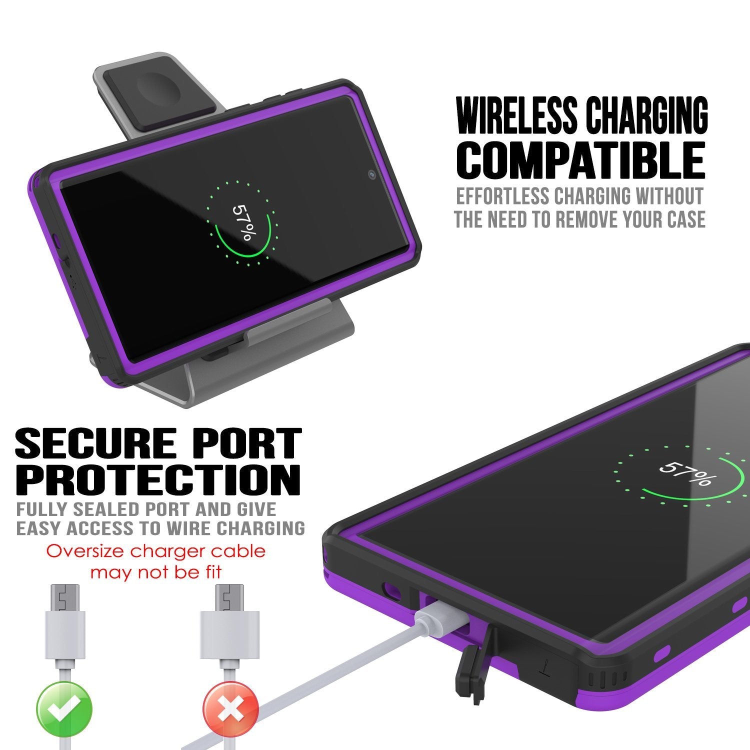 PunkCase Galaxy Note 10 Waterproof Case, [KickStud Series] Armor Cover [Purple]