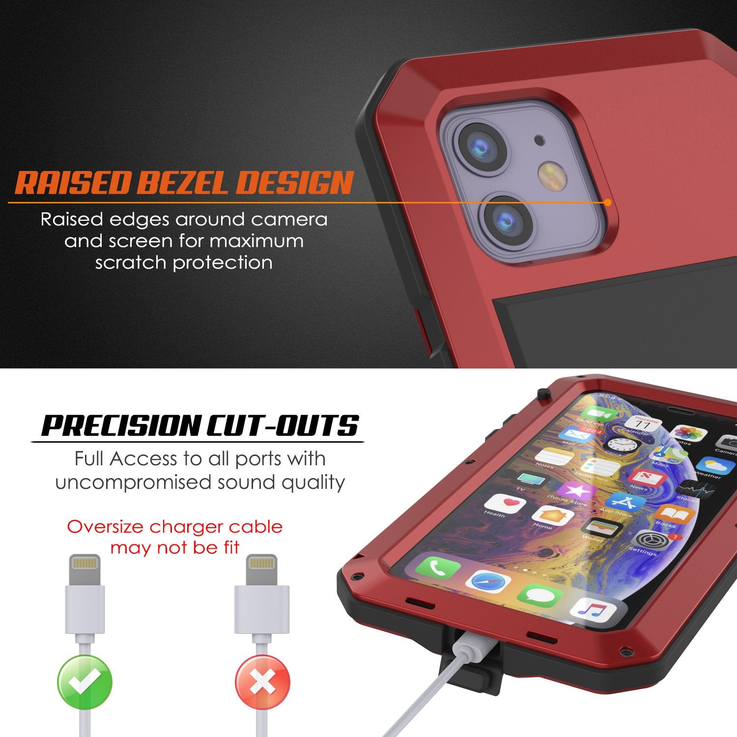 iPhone 11 Metal Case, Heavy Duty Military Grade Armor Cover [shock proof] Full Body Hard [Red]