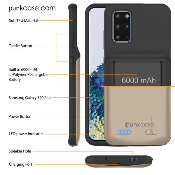 PunkJuice S20+ Plus Battery Case Gold - Fast Charging Power Juice Bank with 6000mAh