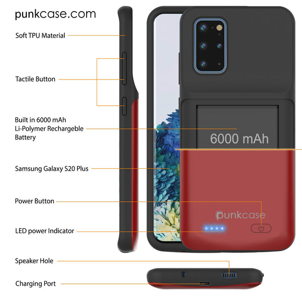 PunkJuice S20+ Plus Battery Case Red - Fast Charging Power Juice Bank with 6000mAh