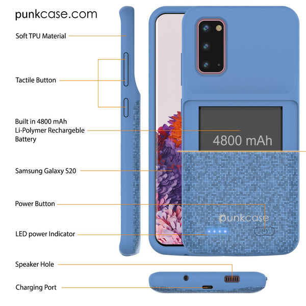PunkJuice S20 Battery Case Patterned Blue - Fast Charging Power Juice Bank with 4800mAh