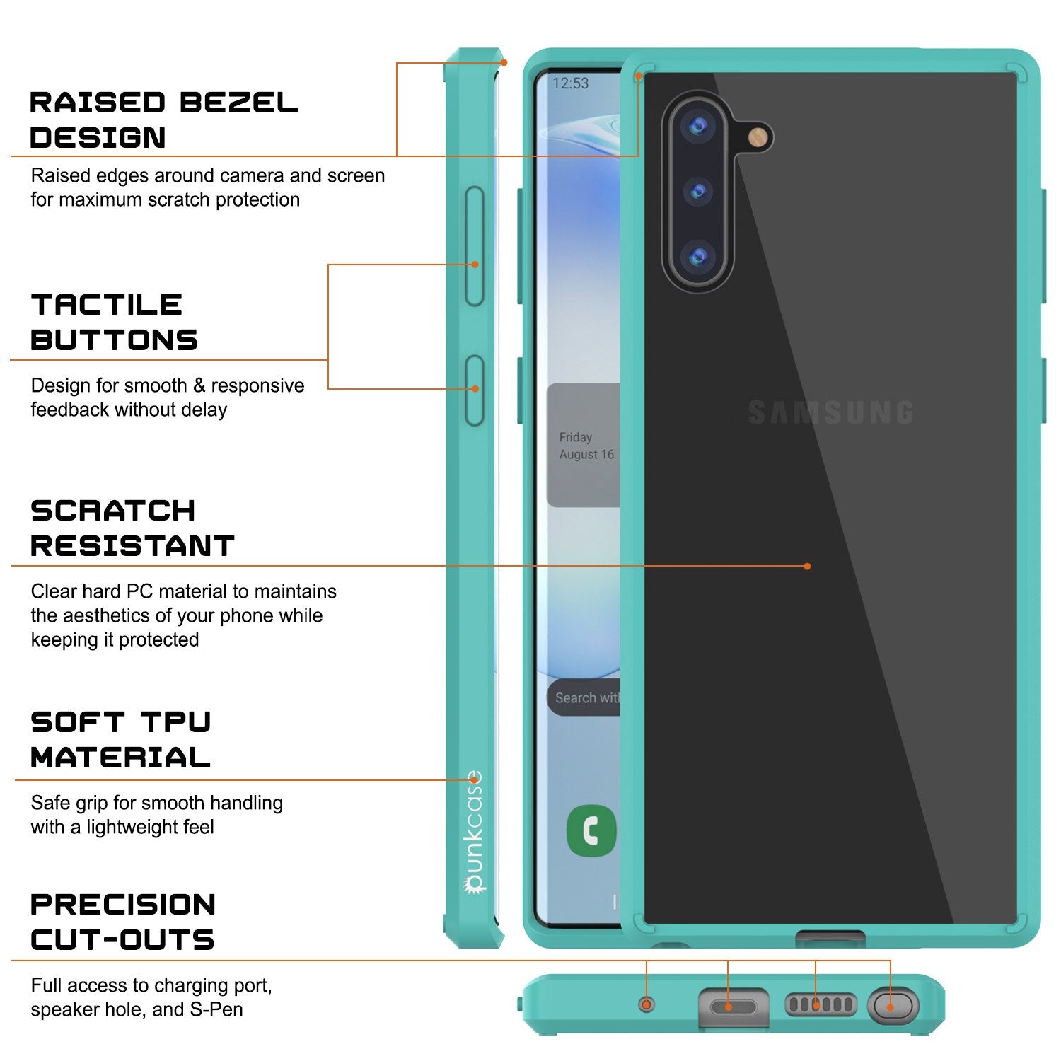 Galaxy Note 10 Punkcase Lucid-2.0 Series Slim Fit Armor Teal Case Cover