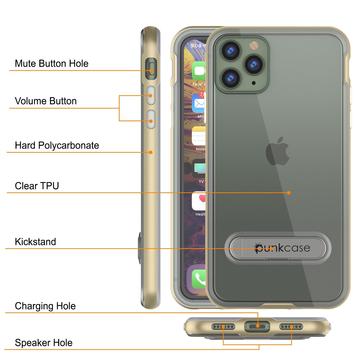 iPhone 11 Pro Case, PUNKcase [LUCID 3.0 Series] [Slim Fit] Armor Cover w/ Integrated Screen Protector [Gold]