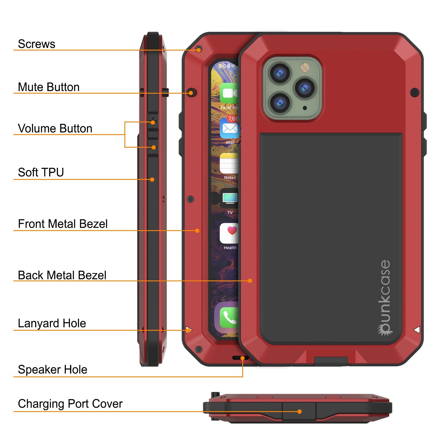 iPhone 11 Pro Max Metal Case, Heavy Duty Military Grade Armor Cover [shock proof] Full Body Hard [Red]