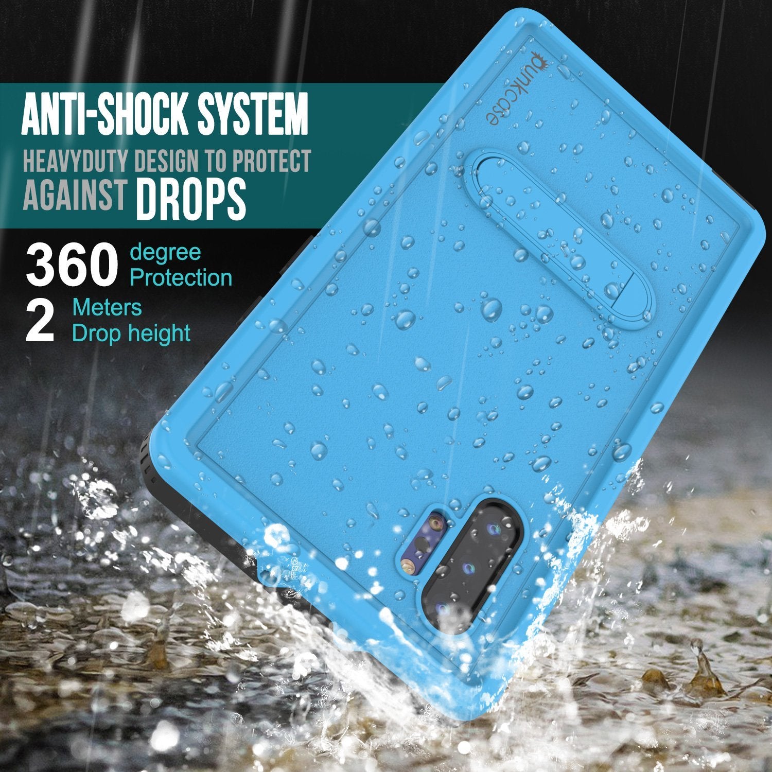 PunkCase Galaxy Note 10+ Plus Waterproof Case, [KickStud Series] Armor Cover [Light-Blue]