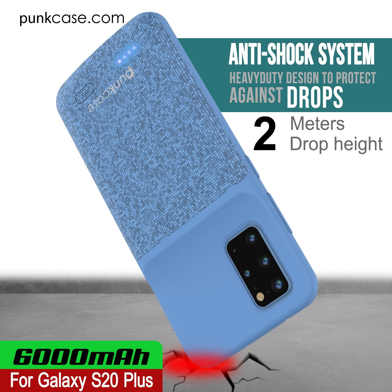PunkJuice S20+ Plus Battery Case Patterned Blue - Fast Charging Power Juice Bank with 6000mAh