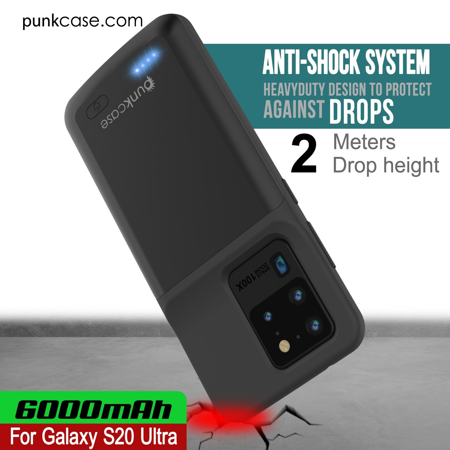 PunkJuice S20 Ultra Battery Case All Black - Fast Charging Power Juice Bank with 6000mAh