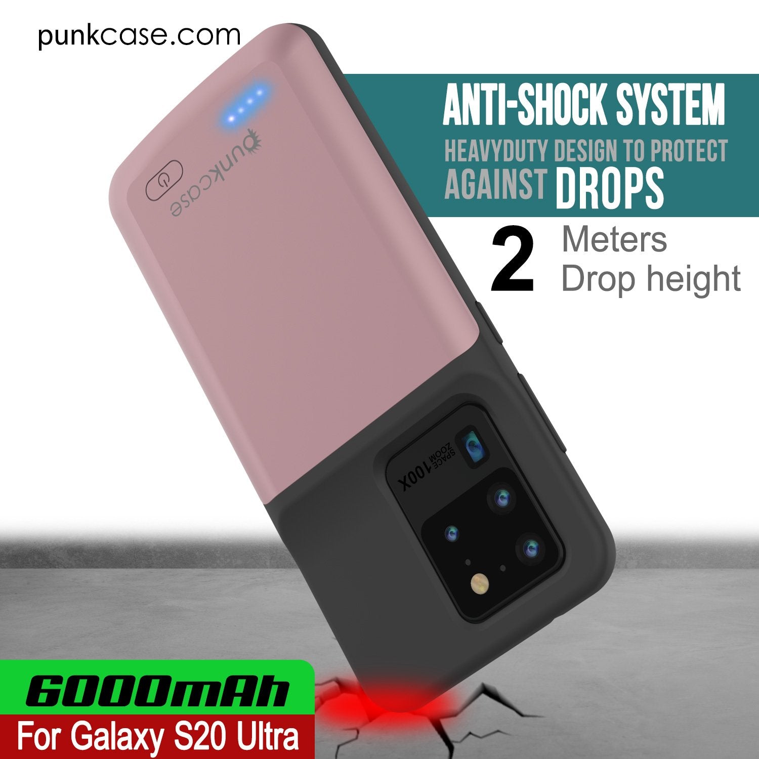 PunkJuice S20 Ultra Battery Case Rose - Fast Charging Power Juice Bank with 6000mAh