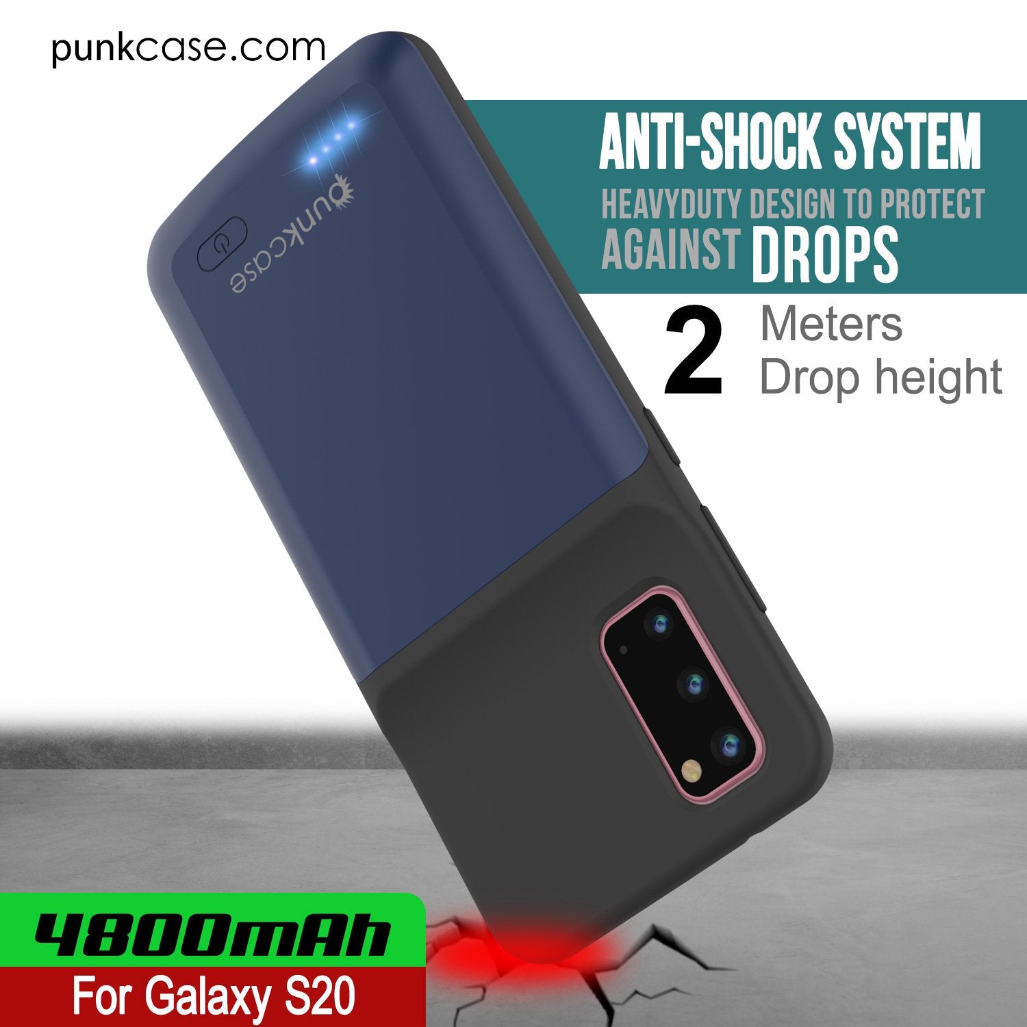 PunkJuice S20 Battery Case All Blue - Fast Charging Power Juice Bank with 4800mAh