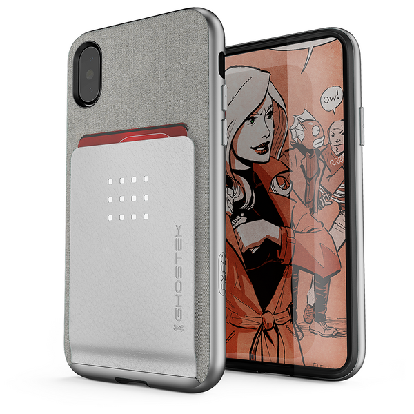 iPhone X Case, Ghostek Exec 2 Series for iPhone X / iPhone Pro Protective Wallet Case [Silver]