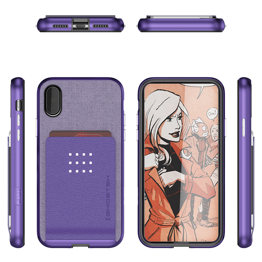 iPhone X Case, Ghostek Exec 2 Series for iPhone X / iPhone Pro Protective Wallet Case [PURPLE]