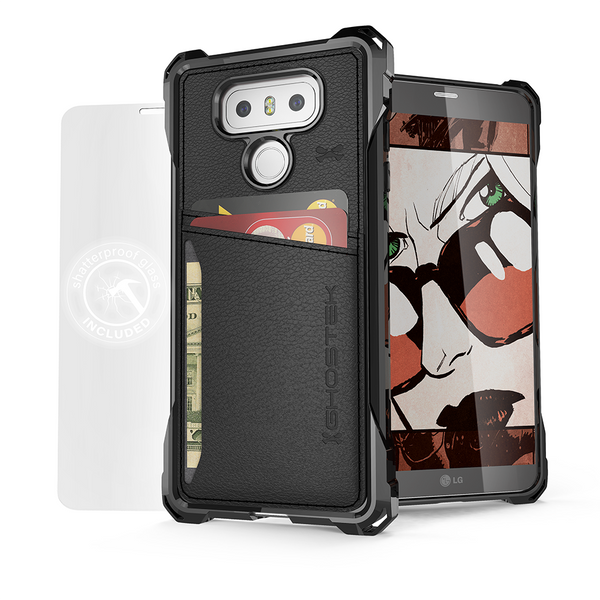 LG G6 Wallet Case, Ghostek Exec Black Series | Slim Armor Hybrid Impact Bumper | TPU PU Leather Credit Card Slot Holder Sleeve Cover
