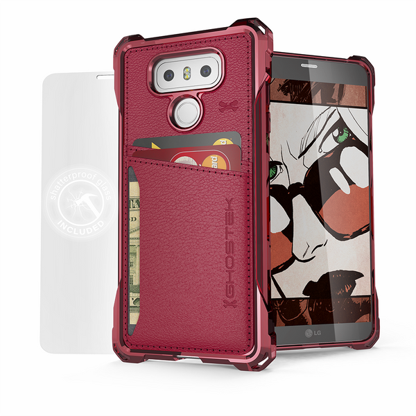 LG G6 Wallet Case, Ghostek® Exec Red Series | Slim Armor Hybrid Impact Bumper | TPU PU Leather Credit Card Slot Holder Sleeve Cover