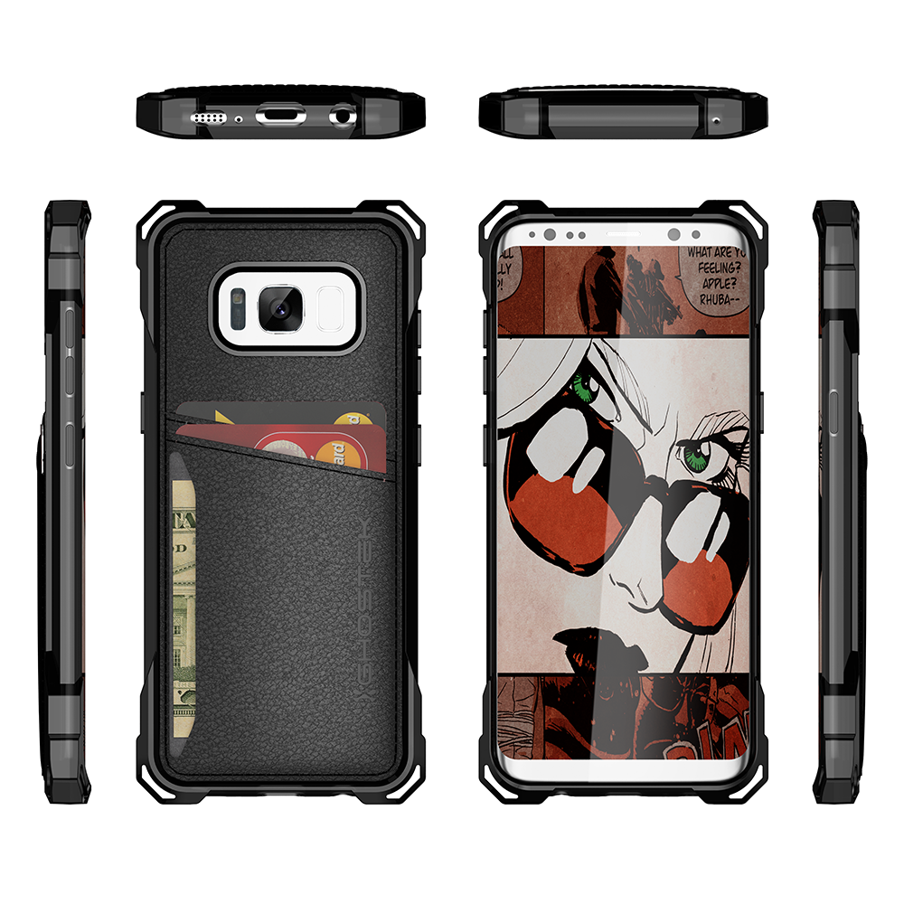 Galaxy S8 Wallet Case, Ghostek Exec Black Series | Slim Armor Hybrid Impact Bumper | TPU PU Leather Credit Card Slot Holder Sleeve Cover