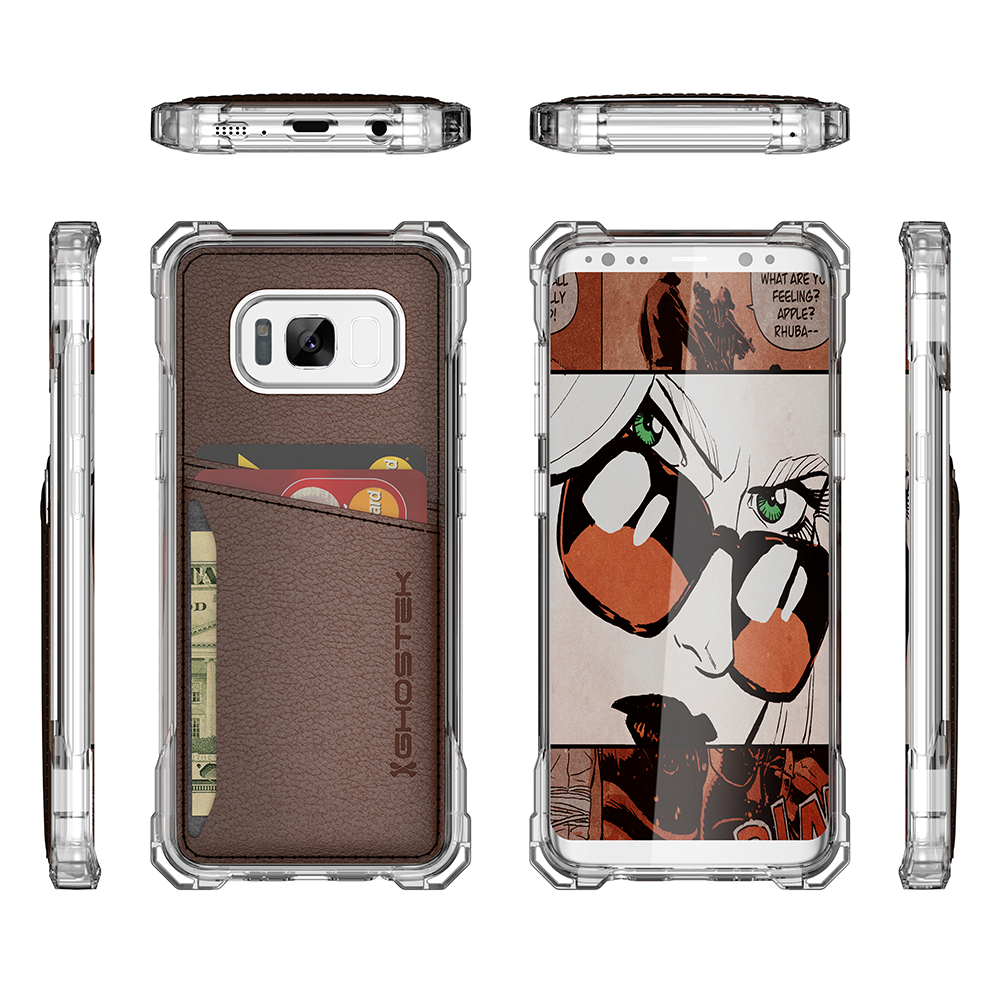 Galaxy S8+ Plus Wallet Case, Ghostek Exec Brown Series | Slim Armor Hybrid Impact Bumper | TPU PU Leather Credit Card Slot Holder Sleeve Cover