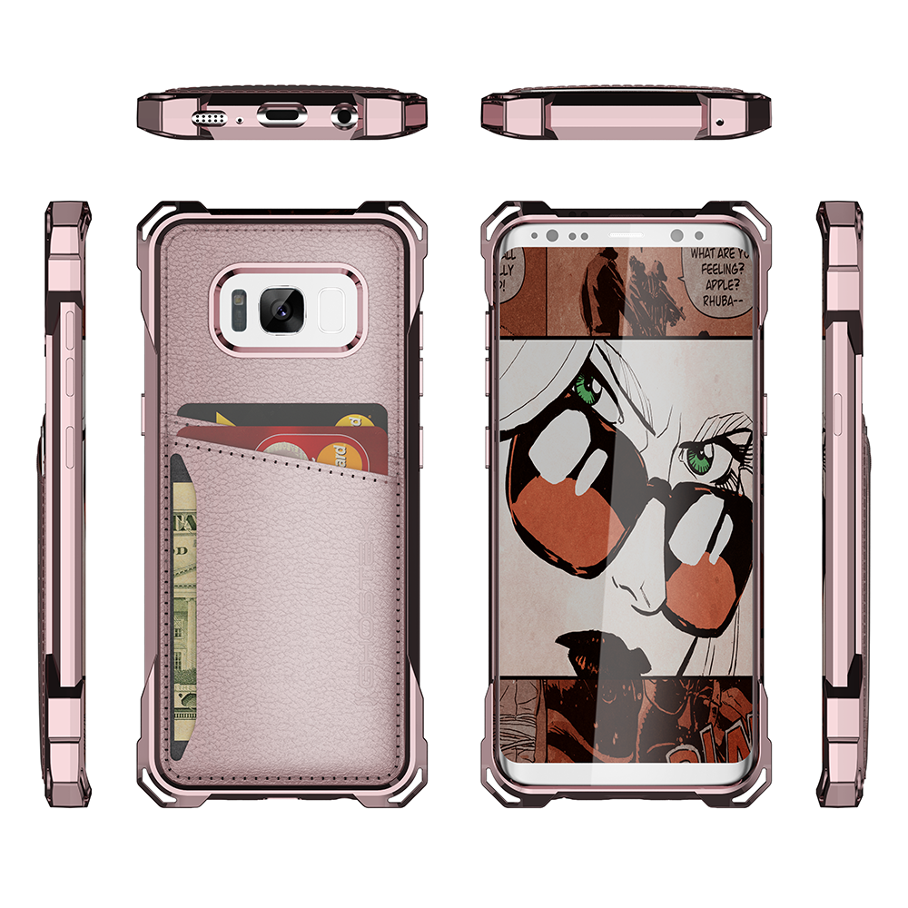 Galaxy S8+ Plus Wallet Case, Ghostek Exec Pink Series | Slim Armor Hybrid Impact Bumper | TPU PU Leather Credit Card Slot Holder Sleeve Cover