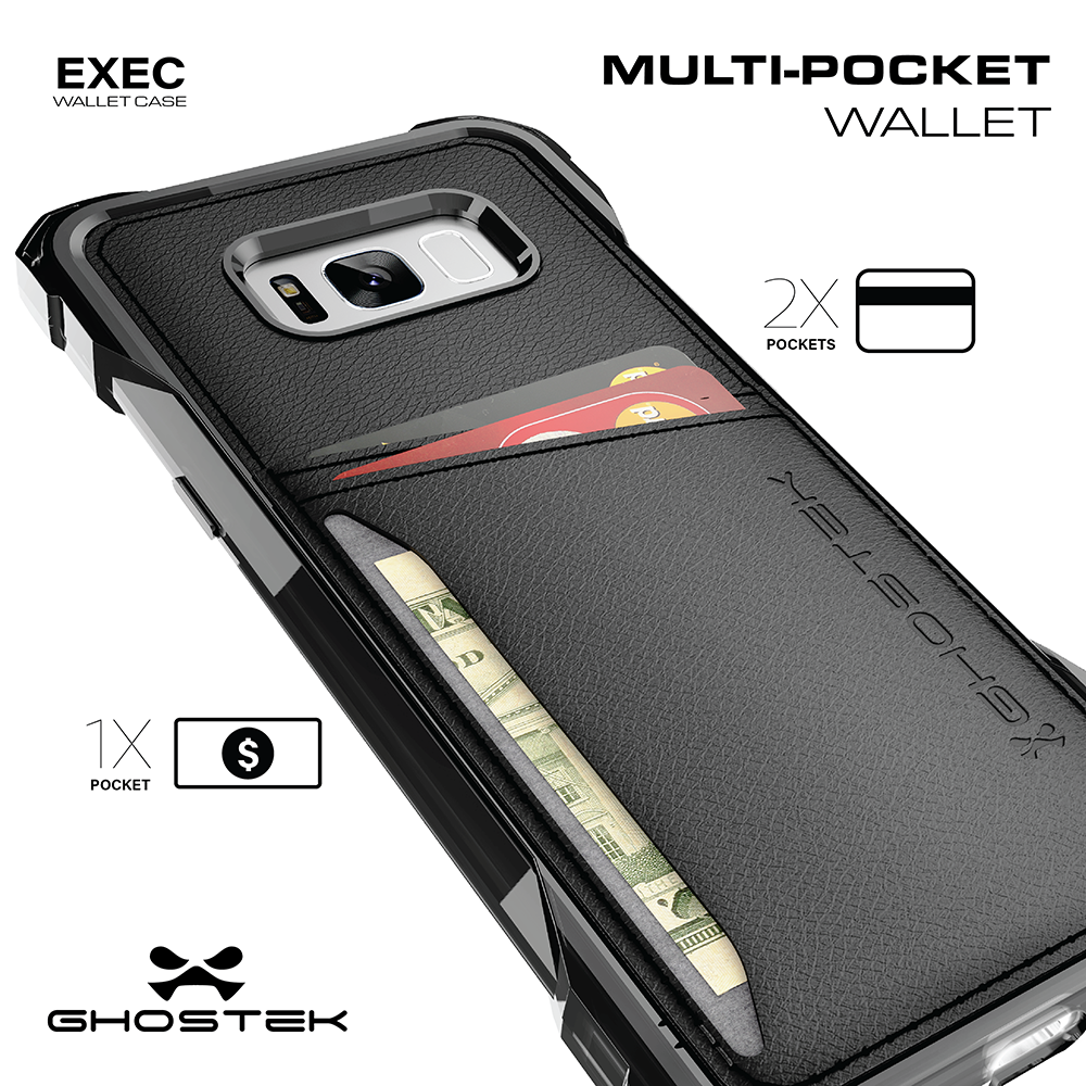 Galaxy S8 Wallet Case, Ghostek Exec Brown Series | Slim Armor Hybrid Impact Bumper | TPU PU Leather Credit Card Slot Holder Sleeve Cover