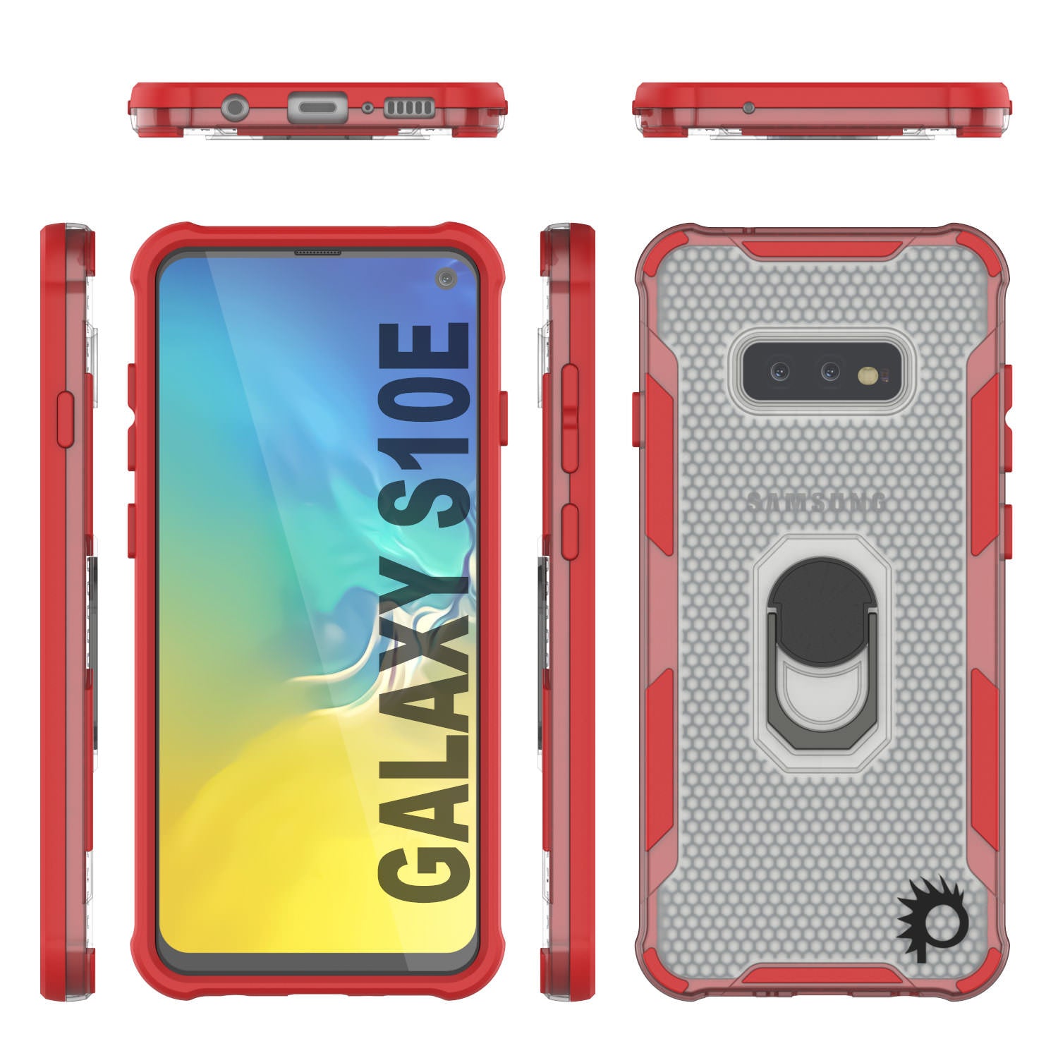 Punkcase Galaxy S10e Case [Magnetix 2.0 Series] Clear Protective TPU Cover W/Kickstand [Red]