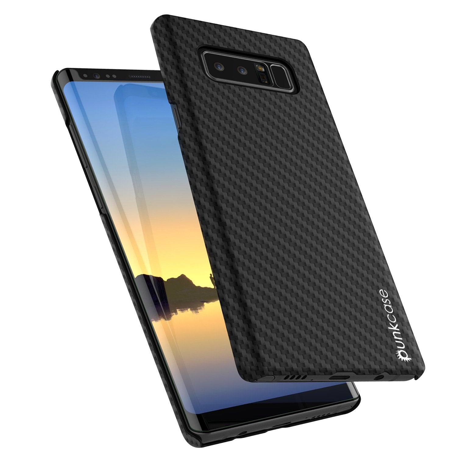 Galaxy Note 8 Case, Punkcase CarbonShield, Heavy Duty & Ultra Thin 2 Piece Dual Layer PU Leather Cover with PUNKSHIELD Screen Protector [jet black]