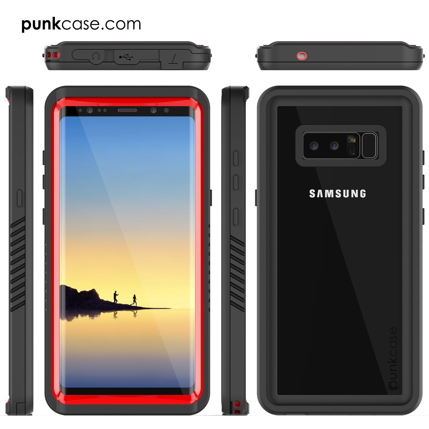 Galaxy Note 8 Case, Punkcase [Extreme Series] [Slim Fit] [IP68 Certified] [Shockproof] Armor Cover W/ Built In Screen Protector [Red]