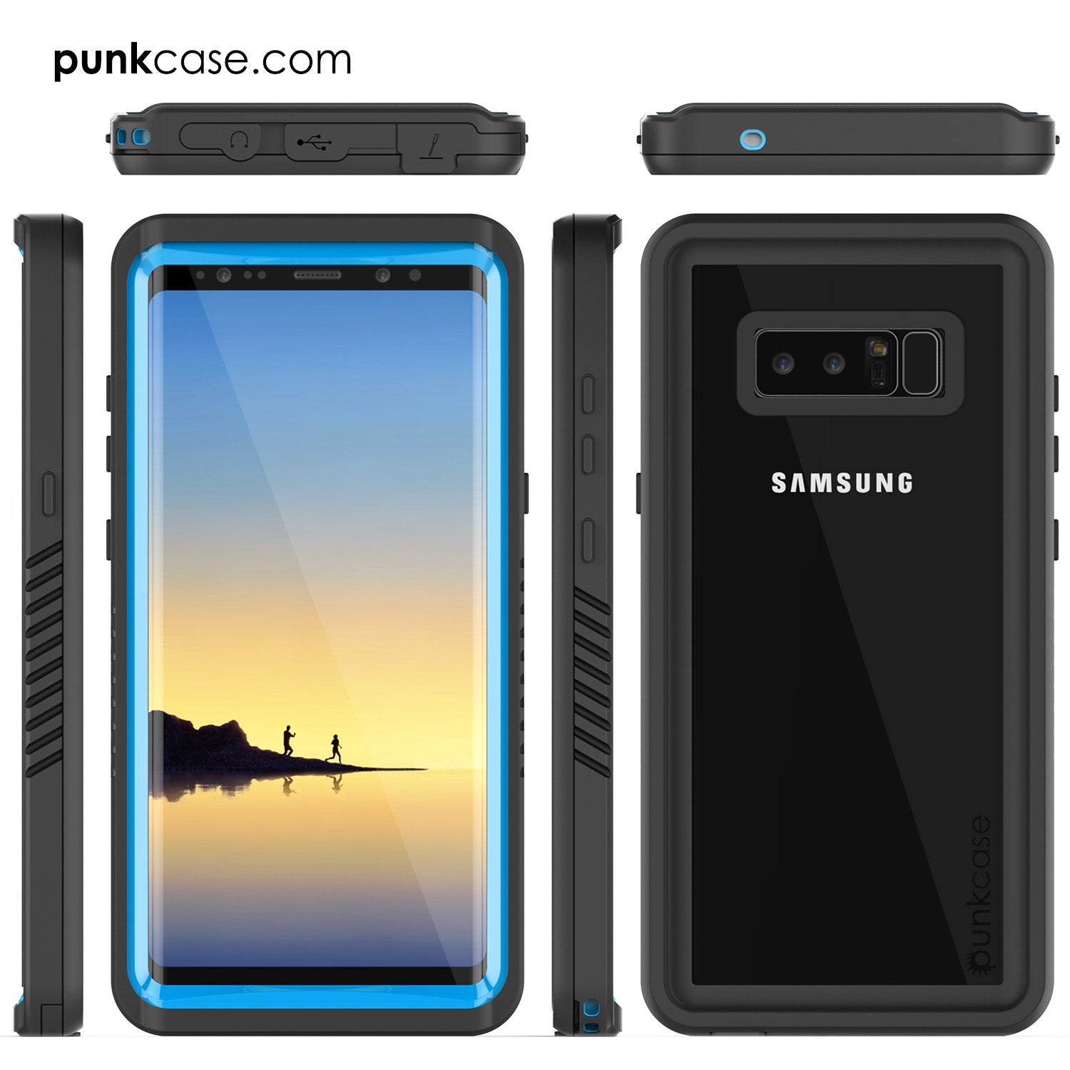 Galaxy Note 8 Case, Punkcase [Extreme Series] [Slim Fit] [IP68 Certified] [Shockproof] Armor Cover W/ Built In Screen Protector [Light Blue]