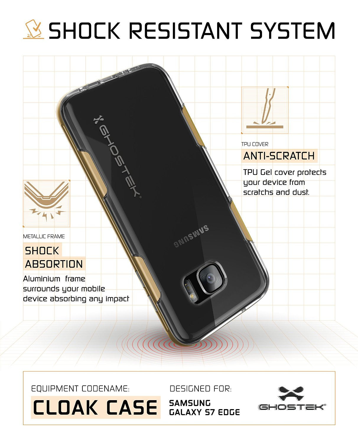 GHOSTEK - Cloak 2.0 Series Armor Case for Samsung S7 Edge | Gold