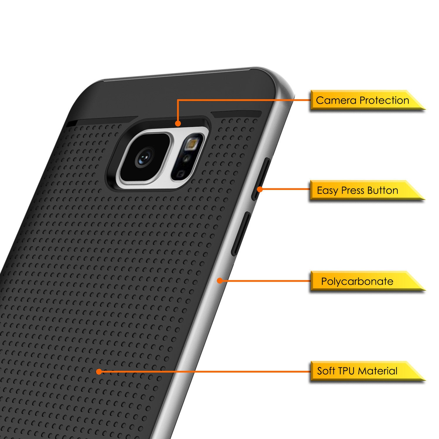 Galaxy S7 Edge Case, Punkcase Stealth Grey Series Hybrid 3-Piece Shockproof Dual Layer Cover