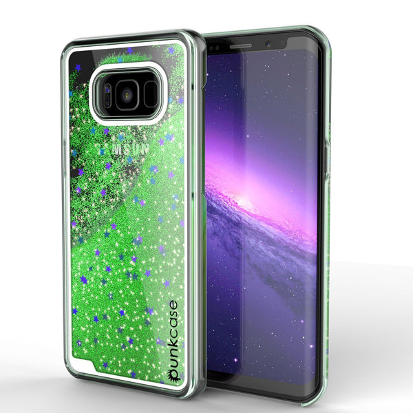 Galaxy S8 Case, Punkcase Liquid Green Series Protective Dual Layer Floating Glitter Cover